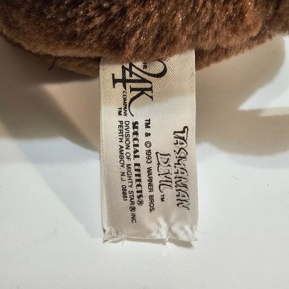 Vintage Tasmanian Devil Plush 1993 Warner Bros 24 K Company "Taz" 7 Inch - Picture 12 of 13